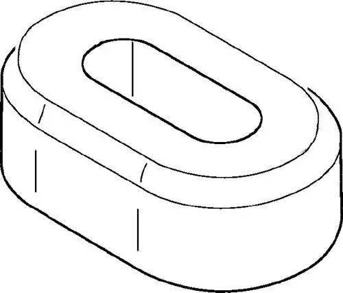 Graue, ovale Keramikform von Bosch mit einer glatten Oberfläche. Die Form hat eine durchgehende Mitte und eine schlichte, symmetrische Struktur.
